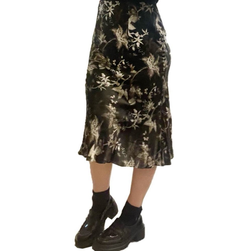 All Saints Black Floral Midi Skirt